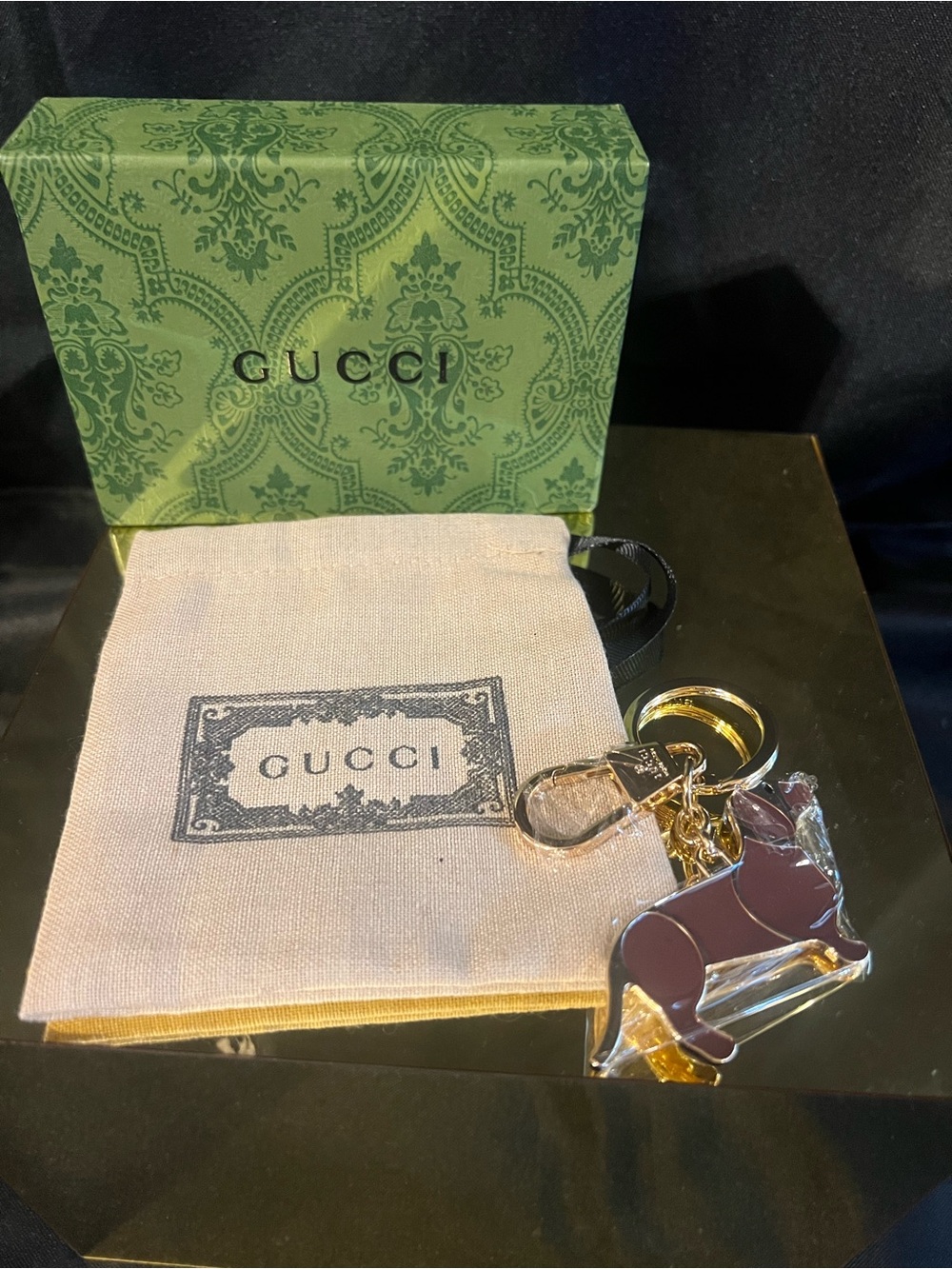 Gucci Brown Dog Key Charm with Gold-Tone Hardware